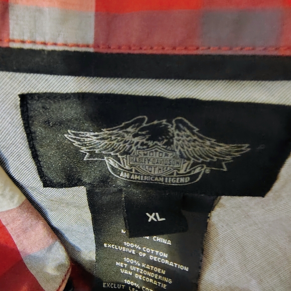 Harley-Davidson Red and White Plaid Men's Shirt - Picture 4 of 9